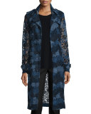 Double-Breasted Lace Trench Coat, Ink Blue