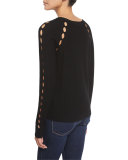 Ribbed Pointelle Inset Sweater, Black