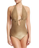 Brena Metallic Plunge-Neck One-Piece Swimsuit