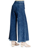 Wide-Leg Raw-Hem Cropped Jeans, Acid