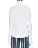 Silk Turtleneck Top w/Slit Bell Sleeves, Ivory