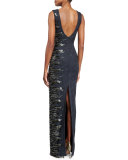 Sleeveless Embellished Lace Cocktail Gown, Black