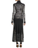 Long-Sleeve Abstract-Print Blouse, Black 