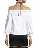 Karen Off-the-Shoulder Halter Top, White