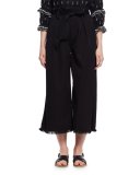 Odea Paperbag-Waist Wide-Leg Twill Pants, Black