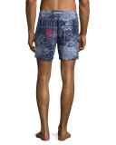 Moorea Sonar-Turtle Printed Swim Trunks, White