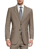 Taylor Solid Sharkskin Two-Piece Wool Suit, Tan