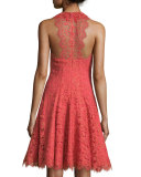 Sleeveless Halter Metallic Lace Cocktail Dress 