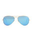 Aviator Sunglasses with Flash Lenses, Gold/Blue Mirror