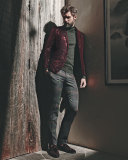 Sequined Two-Button Sport Coat, Burgundy