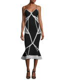 Contrast Lace-Insert Sleeveless Dress, Navy/White