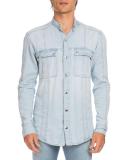 Denim Shirt with Beaded Arm Patch, Light Blue