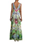 Tiered Sleeveless Silk Maxi Dress, Exotic Hypnotic