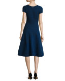 Short-Sleeve Ribbed Chenille Dress, Bluebell