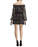 Lou Off-the-Shoulder Printed Chiffon Dress, Multi