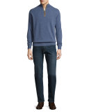 Straight-Leg Vintage-Wash Denim Jeans, Blue