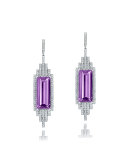 Empire Elongated Amethyst Drop Earrings with Diamonds in 18K White Gold