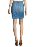 Denim Mini Skirt W/Released Hem, Blue