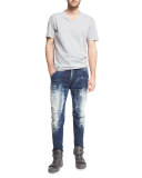 5620 3D Washed Out Slim Denim Jeans, Moon Wash Restore