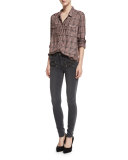 Mya Buffalo-Check Shirt, Black/Adobe Rose