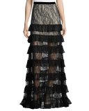 Vicky Tiered Lace Maxi Skirt, Black