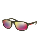 Rectangular Sunglasses with Mirror Frames, Green