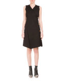 Sleeveless V-Neck Side-Button Dress, Black