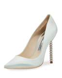Coco Satin Crystal-Heel Bridal Pump, Ice Blue