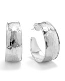 Hammered Silver Goddess Hoop Earrings, Small