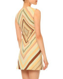 Sleeveless Diamond-Print A-Line Dress, Green Multi