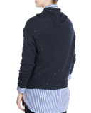 Long-Sleeve Paillette Cowl-Neck Sweater, Navy
