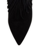 Marion Pointed-Toe Fringe Bootie, Black