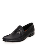 Suver Leather Moc-Toe Loafer, Black
