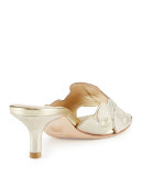 Mea Flower Kitten-Heel Sandal, Neutral