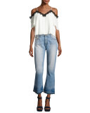 Tasha High-Waist Cropped Jeans with Released Hem, Light Blue