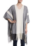 Myrtle Striped Poncho with Fringe 