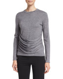 Long-Sleeve Gathered-Side Top, Gray