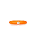 Orange Enamel Ring with One Diamond, Size 5.5