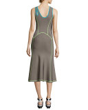 Contrast-Trim Midi Tank Dress, Dove Gray
