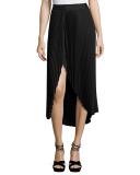 Blair Plissé Slit Midi Skirt, Black