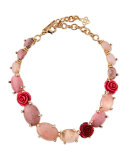 Crystal Rosette Station Necklace, Pink/Multi