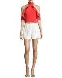 Cabot Cold-Shoulder Ruffle Crop Top