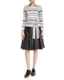 Zebra-Tile Belted Blouse, Black/White/Multi