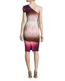 One-Shoulder Printed Sheath Dress, Luck Dragon