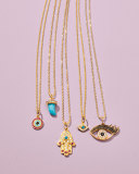 Small Turquoise Cabochon Evil Eye Pendant Necklace w/Diamonds