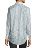 Frida Arrowhead Button-Front Blouse, Gray/White