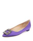 Hangisi Crystal-Buckle Satin Flat, Purple