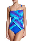 Pixel-Print Ombre One-Piece Bandeau Swimsuit