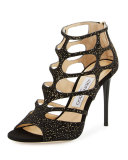 Ren Suede Caged 100mm Sandal, Black/Gold