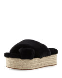 Shearling Crisscross Slide Sandal, Black